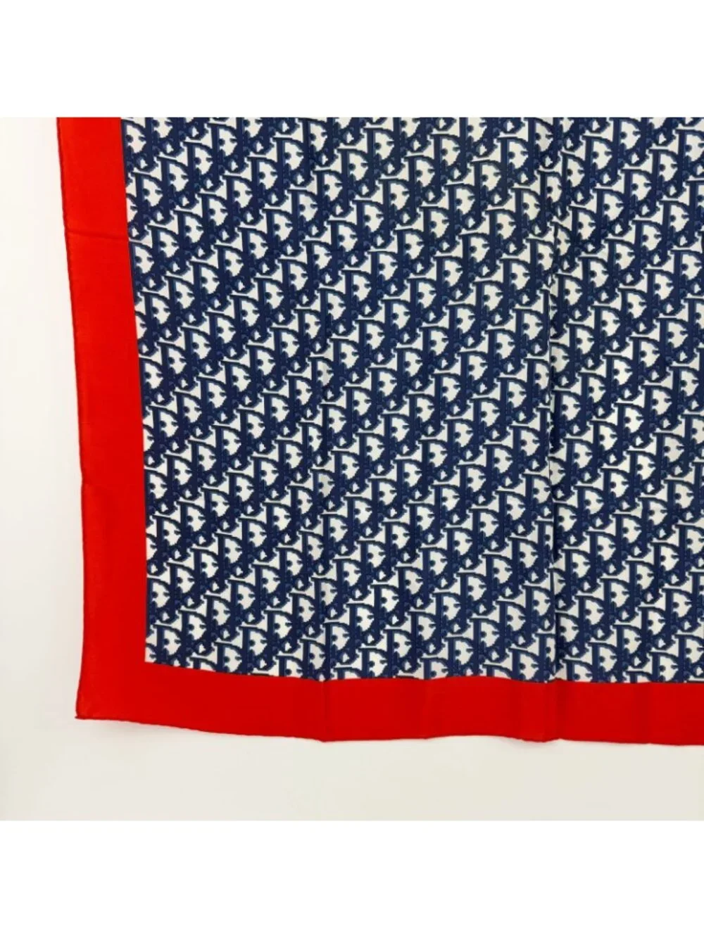 Dior Trotter Logo Pattern Silk Scarf Red Navy White Multicolor Vintage